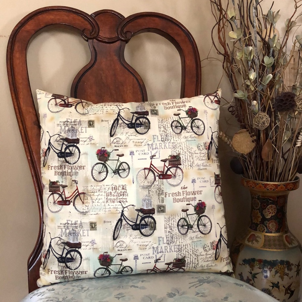 Handcrafted Bicycles Multi-Color 16x16 Accent Pillow Cover